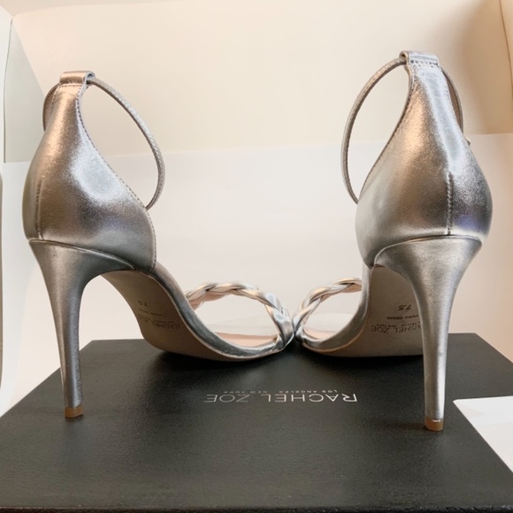 Rachel Zoe Ashton Silver Leather Stiletto Heel Pumps Ankle Strap open toe Sandal - Picture 13 of 16